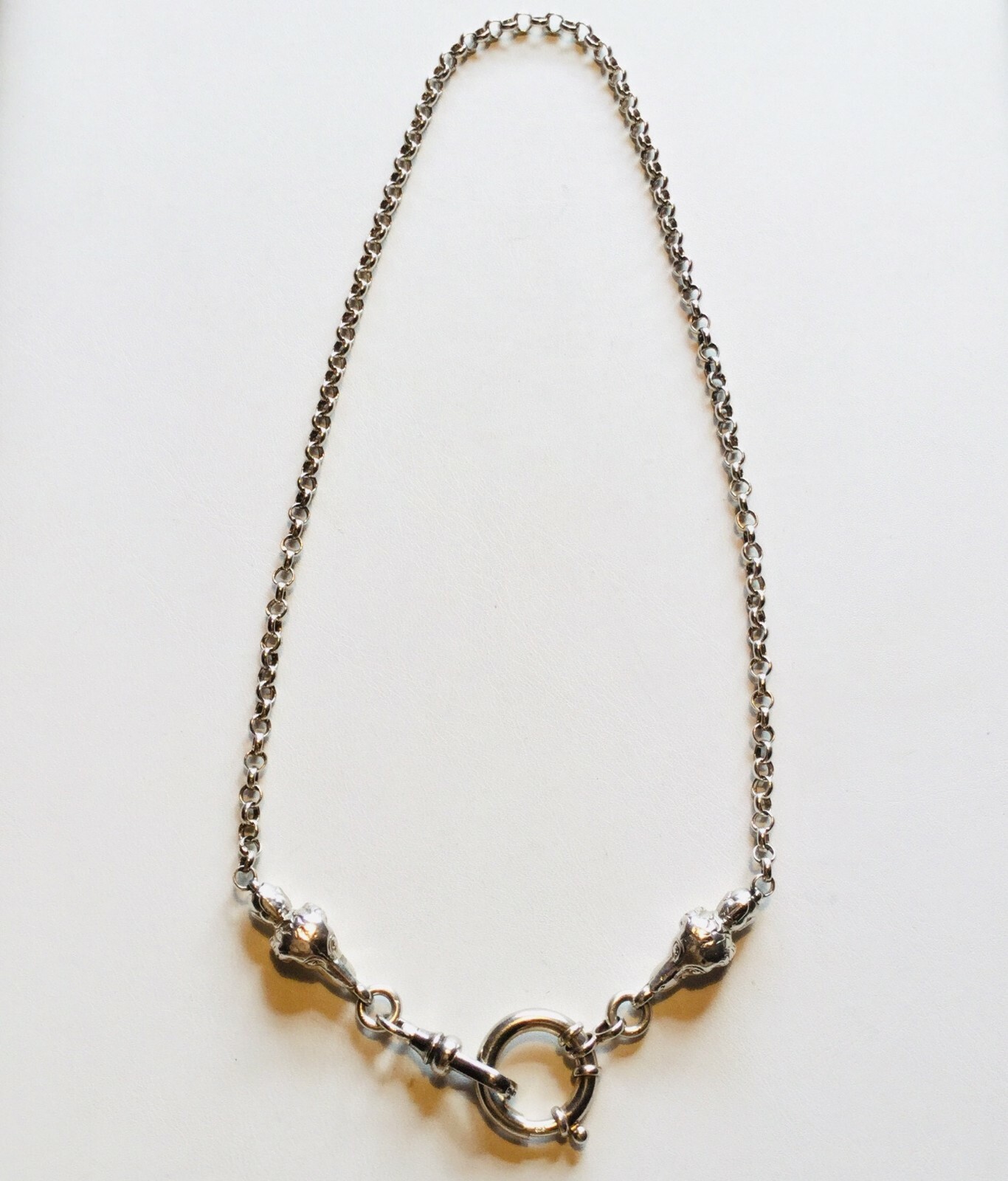 Dog Pocket Watch chain figural head animal victorian jewelry Sterling silver 13