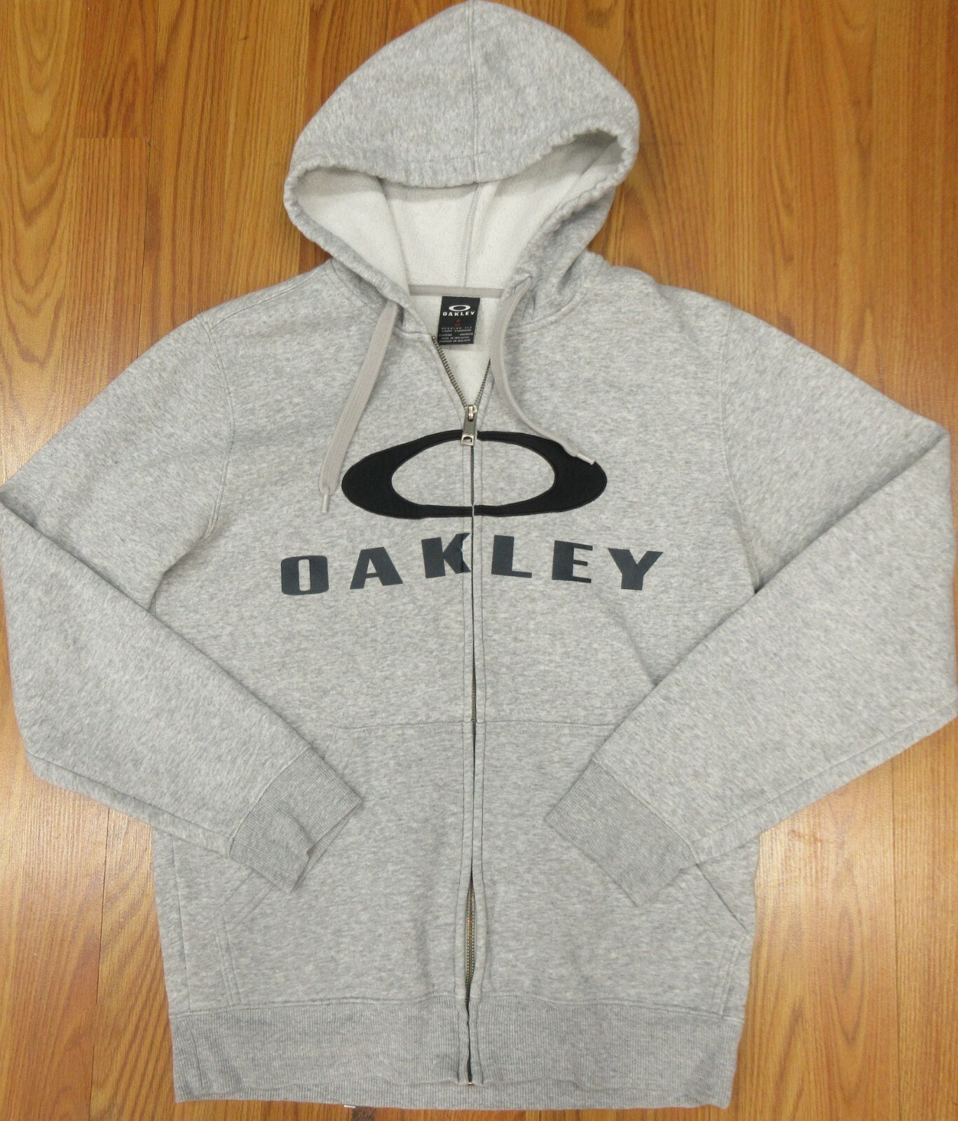OAKLEY HOODIE SWEATSHIRT FULL ZIP COTTON ASH GRAY & BLACK Sz OAKLEY HOODIE SWEATSHIRT FULL ZIP COTTON ASH GRAY & BLACK Sz