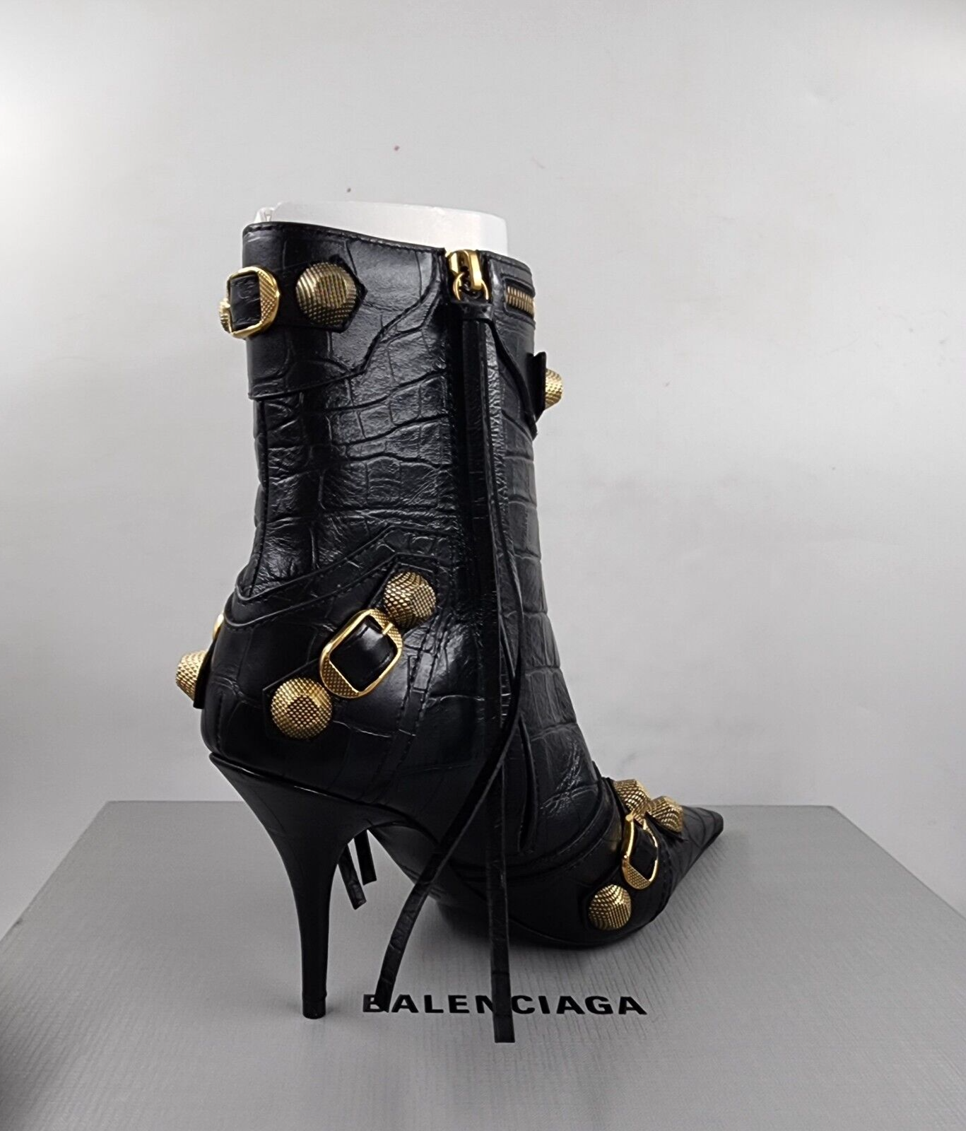 BALENCIAGA*ポインテッドトゥ ヒール レザーブーツ カゴール Balenciaga Cagole High Heel Booties Women's 38/8US Black
