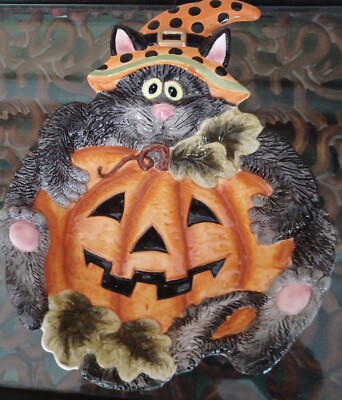 FITZ AND FLOYD CAT HALLOWEEN CANDY BOWL VINTAGE