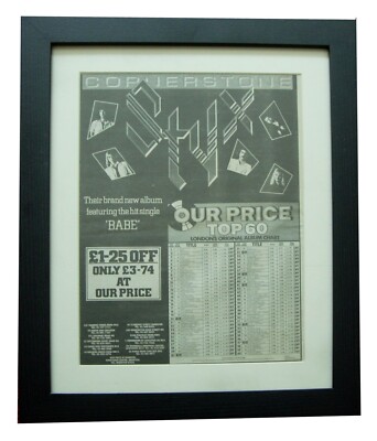 STYX+Cornerstone+POSTER+AD+RARE+ORIGINAL 1980+TOP QUALITY FRAMED+FAST WORLD SHIP