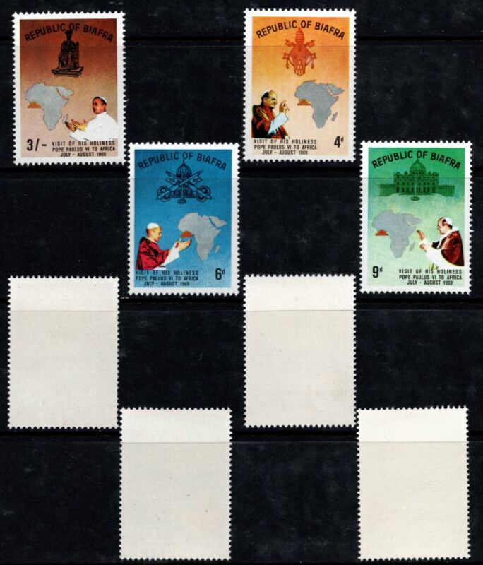 BIAFRA 1969 POPE PAUL VI VISIT TO AFRICA FOUR STAMPS SCOTT 27-30A MNH