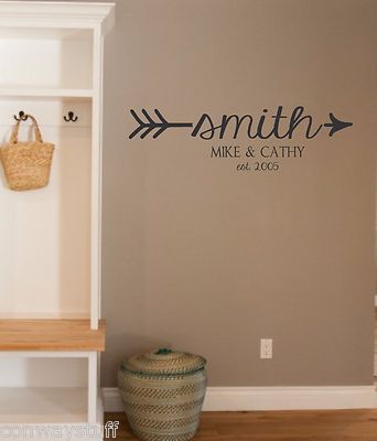 Vinyl Wall Decal-Custom Last Name Est Date with Arrow- Personalized Family Name-