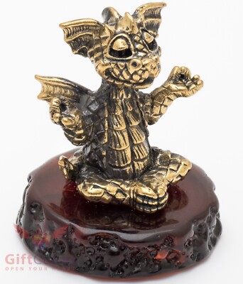 Brass amber figurine of meditating Gyan mudra pose Yogi dragon IronWork