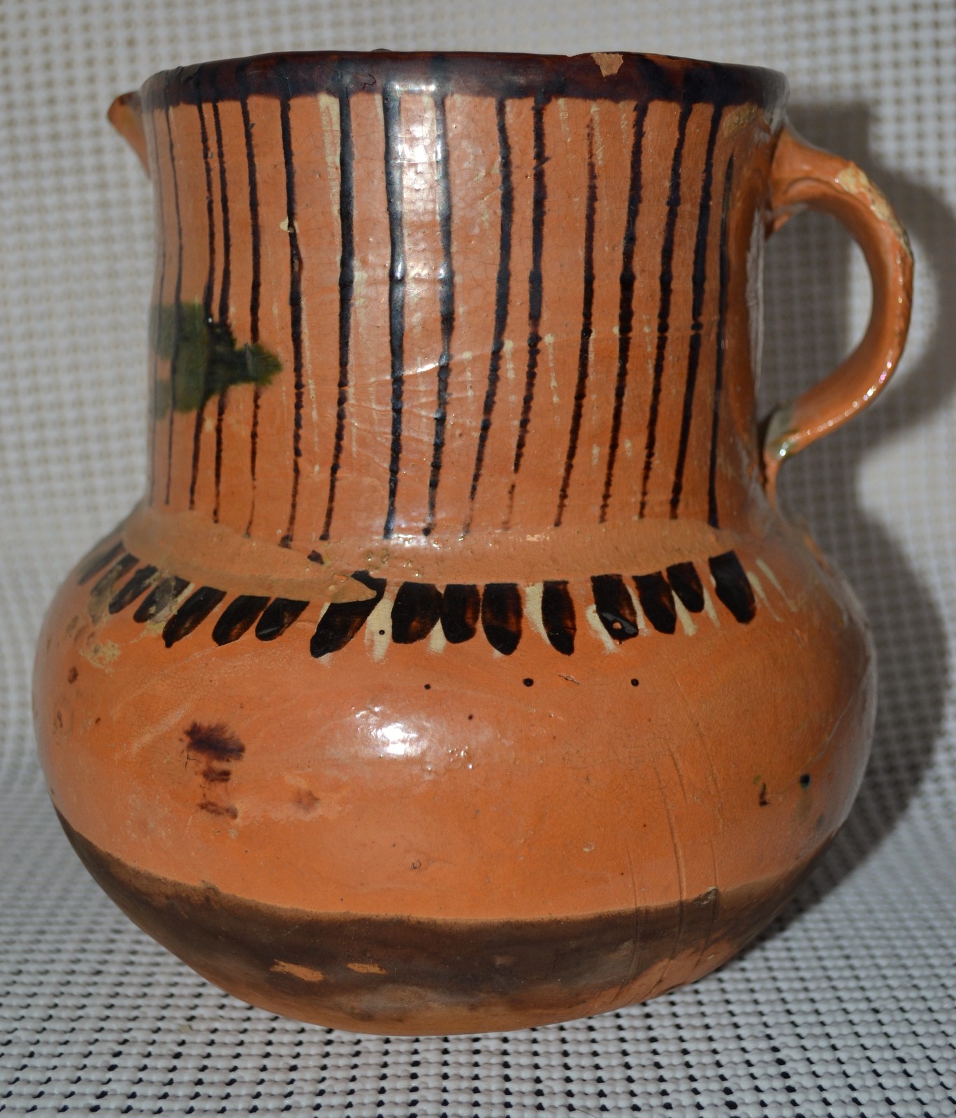 vtg pitcher MADE in MEXICO multi color primitive rustic art pottery terra cotta