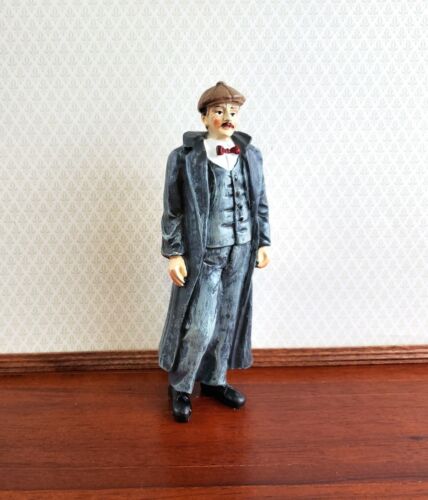 Dollhouse Man Father Dad Victorian Style Overcoat Hat Bow Tie 1:12 Scale Resin