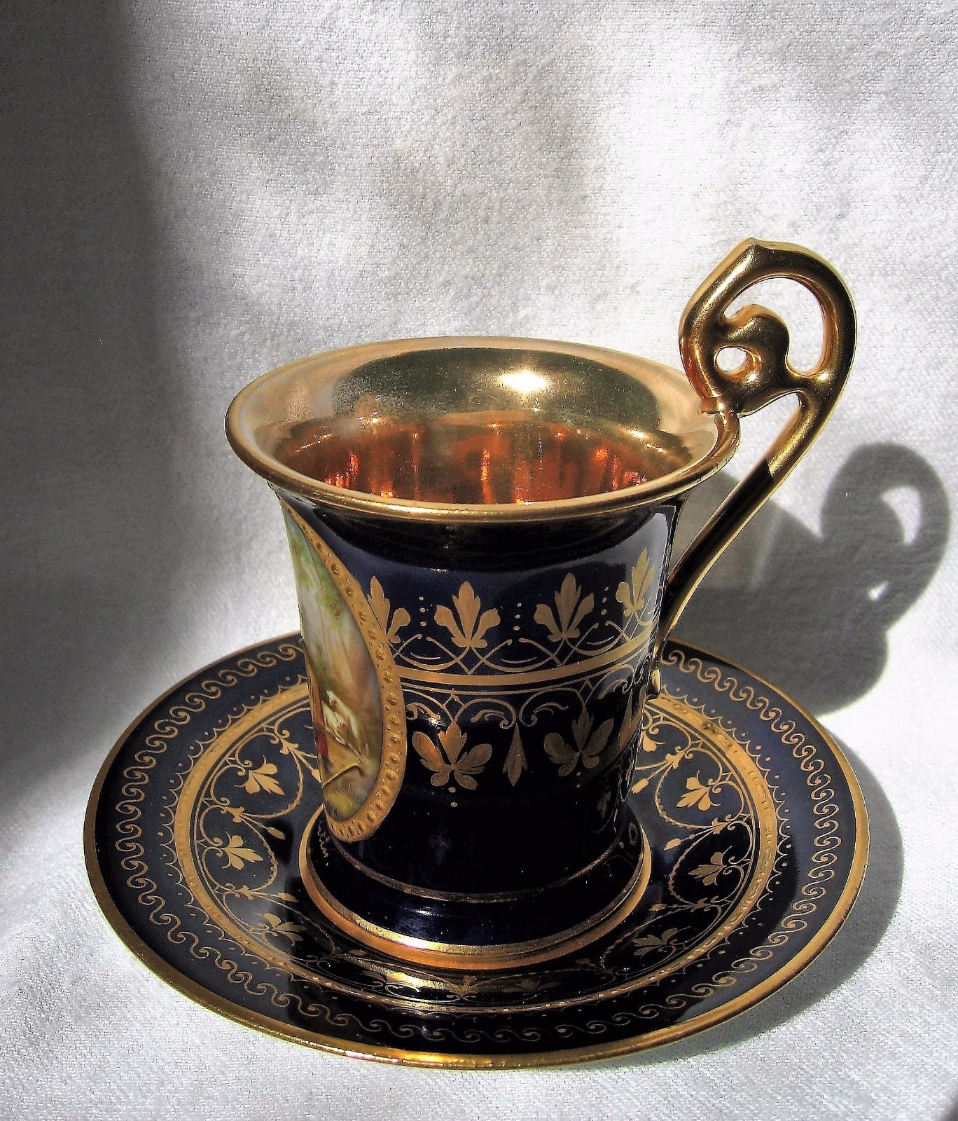 Antique Royal Vienna Cobalt Cup & Saucer, Signed