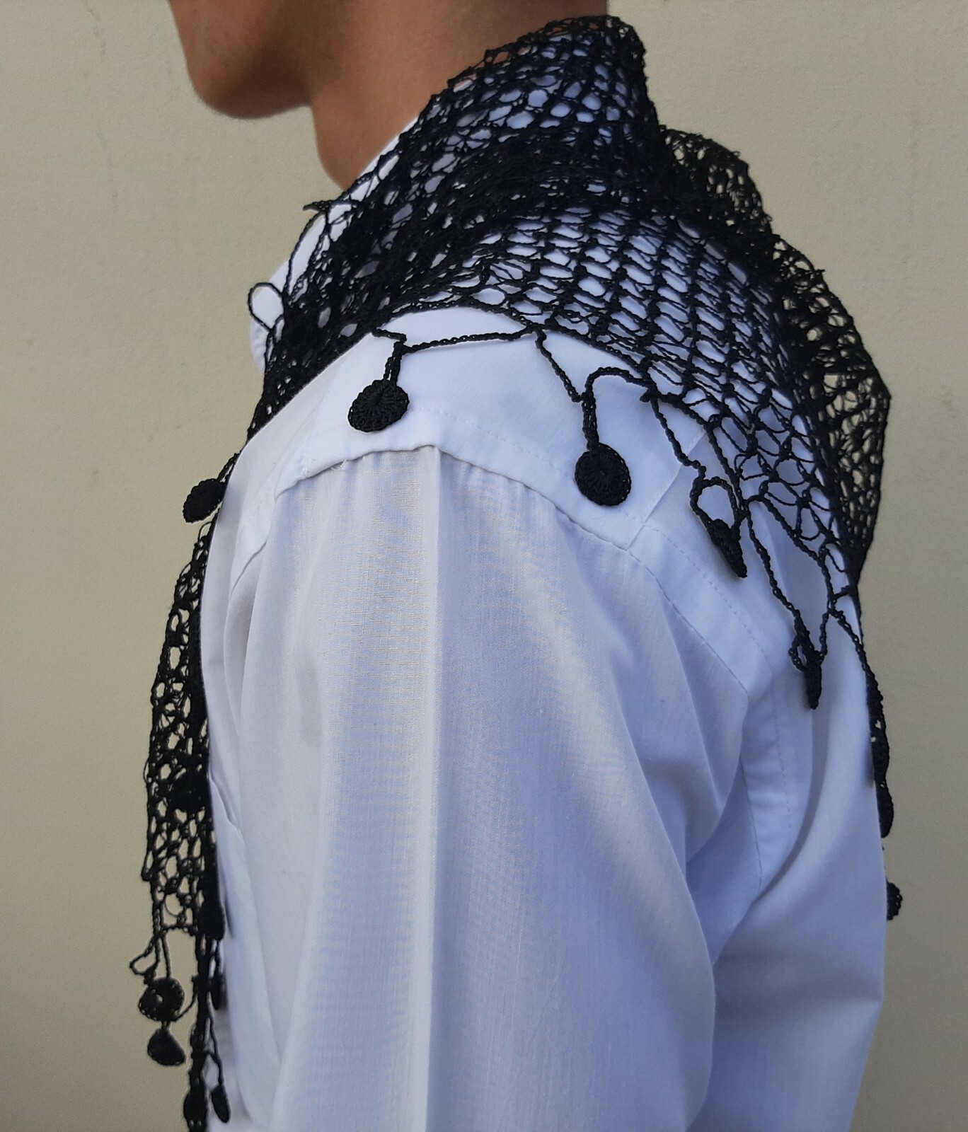 Pre-owned Handmade Traditional Cretan Sariki Turban/bandana/scarf  100% Greek Finest Silk In Black
