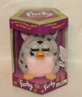 Vtg FURBY 1998 Original Grey & Pink Black Leopard Spots 70-800 NIP Sealed