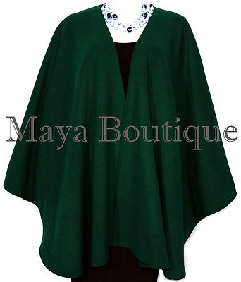 Pre-owned Maya Matazaro Forest Green Cape Ruana Wrap Coat Cashmere Wool Blend  Usa Made
