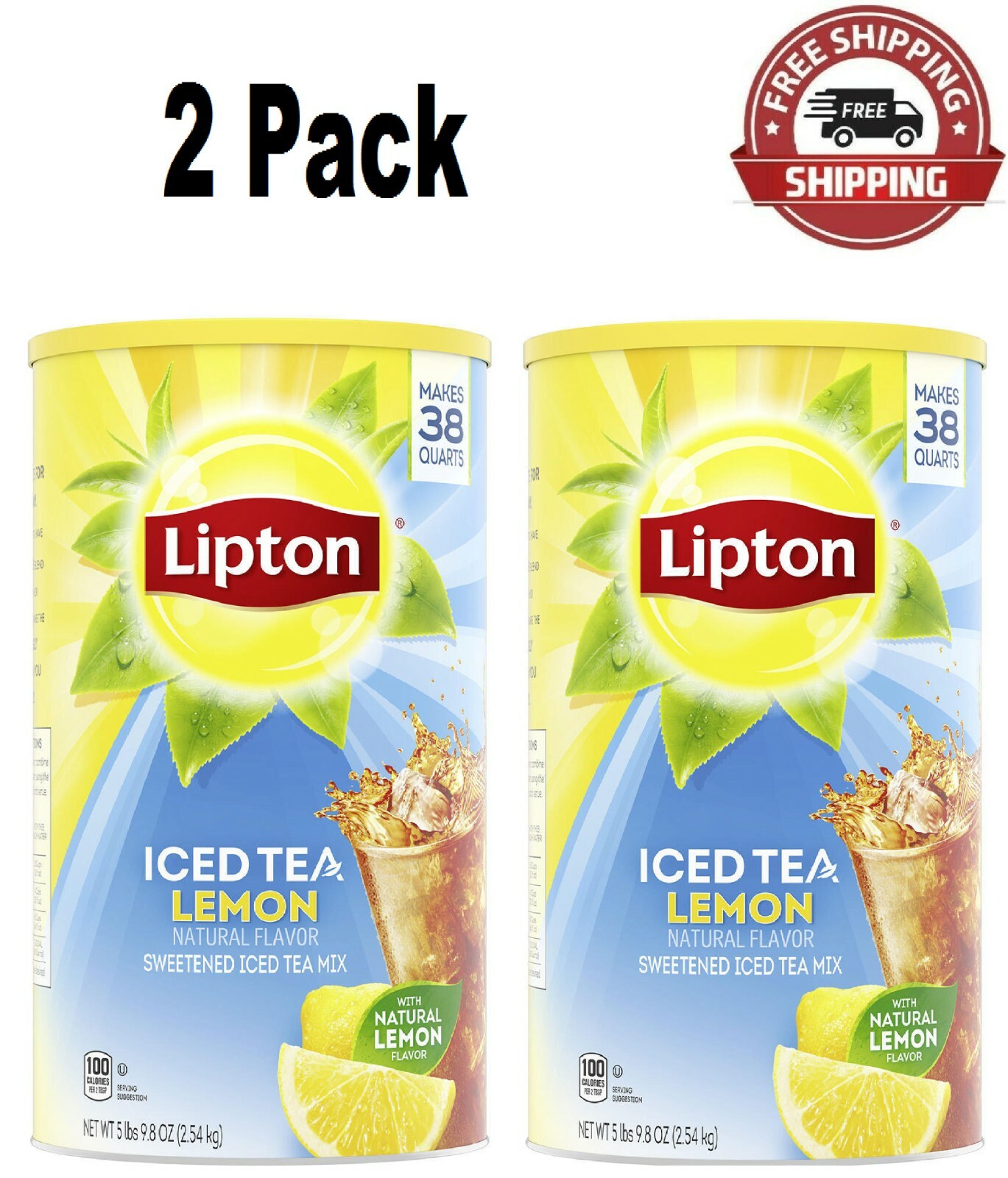 Pack 0f 2) Lipton Lemon Iced Tea with Sugar Mix (89.8 oz