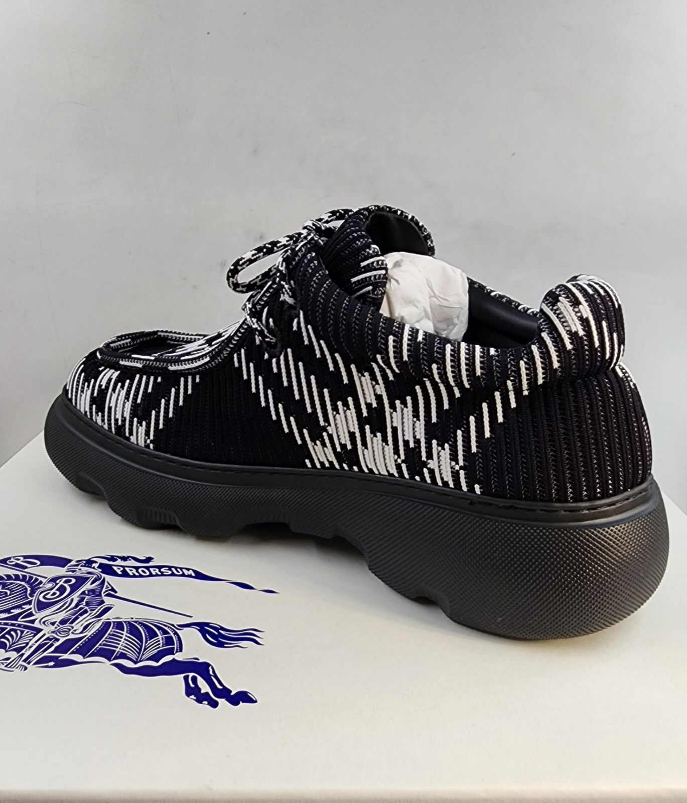Burberry Check Woven Creeper Shoes Men's 10US Black/White Round Moc Toe Lace Up - Picture 11 of 19