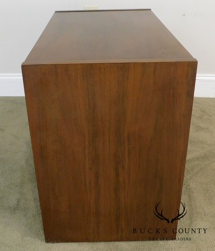 Mid Century Modern Pair of Walnut 2 Drawer Chest Nightstands