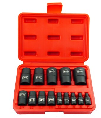 14pc CR-MO Female Star E-TORX External Bit Socket Set E4-E24 1/2'' 3/8'' 1/4'' Dr.