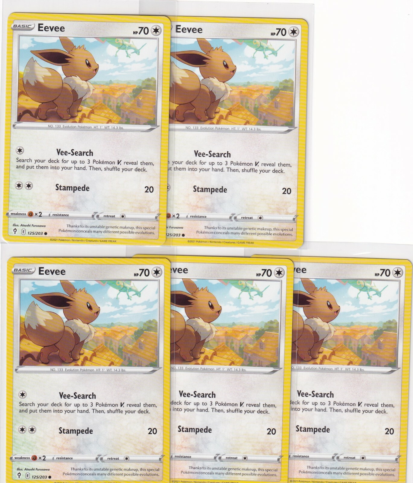 Pokemon TCG - Evolving Skies - Eevee 125/203 - Lot Of 5