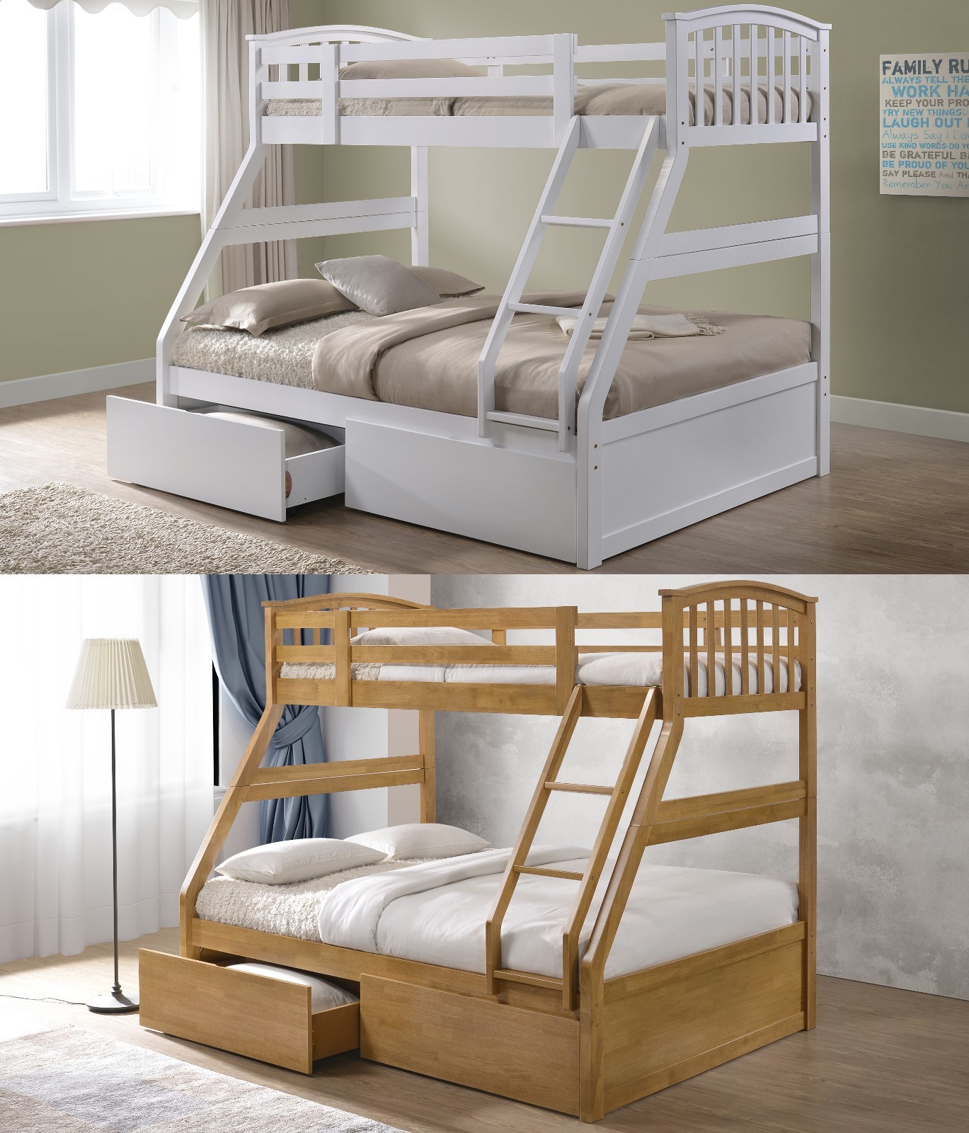 triple sleeper bunk bed with storage