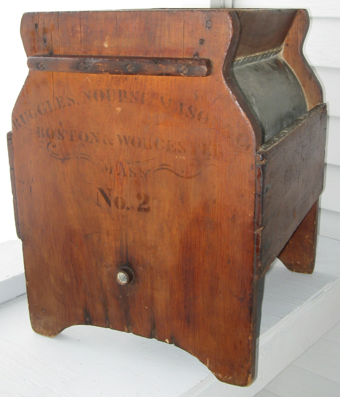 ANTIQUE WOOD & TIN CRANK BUTTER CHURN RUGGLES NORSE & MASE BOSTON/WORCHESTER MA