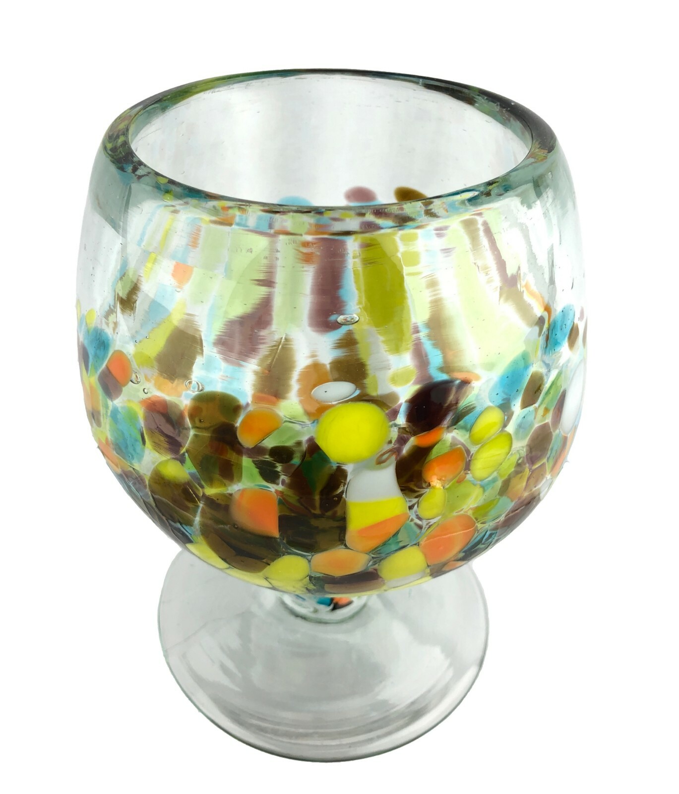 8 Heavy Colorful Hand Blown Cristulac Confetti Mexican Glasses Snifters Goblets