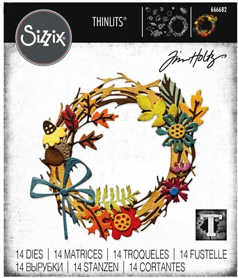 Sizzix Thinlits Vault Foliage   Wreath #666682 14pk set Retail $20.99 Tim Holtz