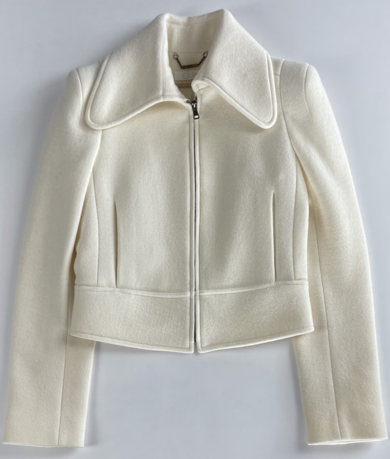 Pre-owned Chloé Women's Iconic Washed Wool Crop Jacket Blazer Short Jacket 36 In Beige