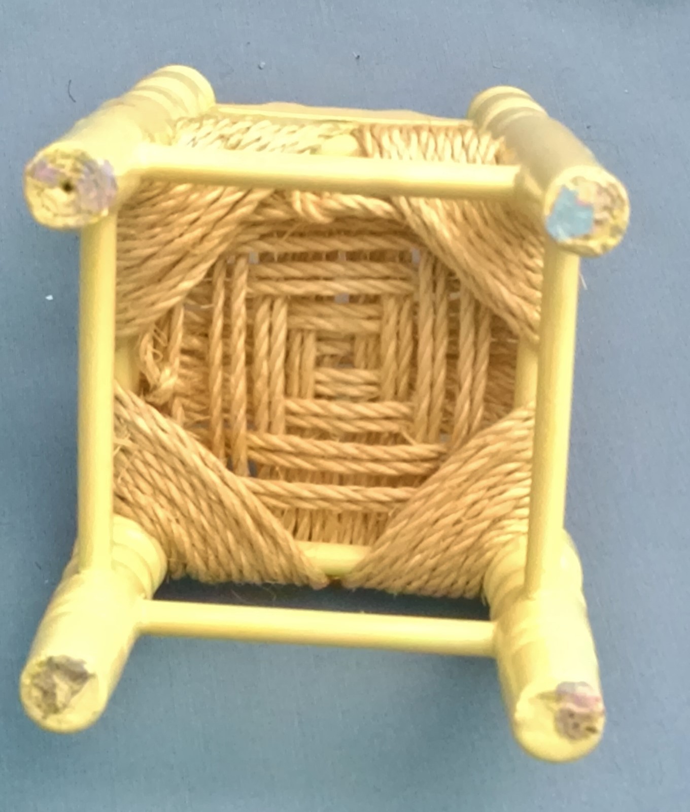 vintage doll chair 7 1/2 inches wood with wooven bottom