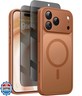 Magnetic Case for iPhone 17 Pro with Privacy Screen Protector [Compatible with MagSafe][Camera Protection][Military-Grade][Camera Control Cover]Translucent Matte iPhone 17 Pro Phone Case,Cosmic Orange