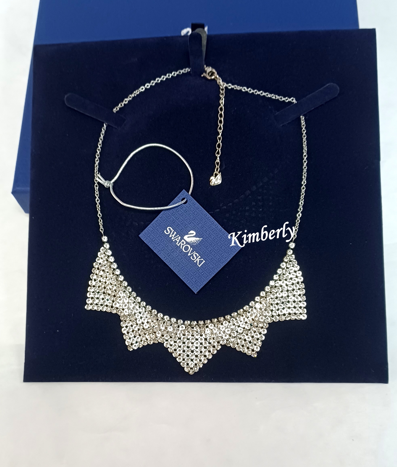 ★Hei★ swarovski pearl necklace HE21FNSG701XXFR Swarovski Signed Pearl Necklace With Three Pave Crystal Set