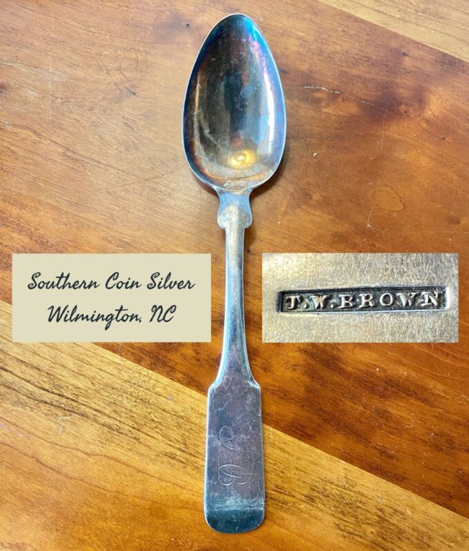 Rare Southern American Coin Silver Serving Spoon T. W. Brown Wilmington NC