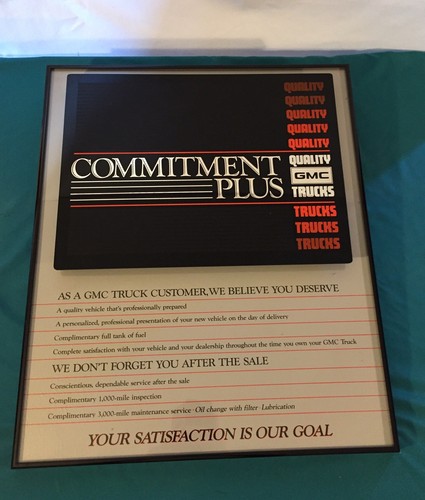 Vintage GMC Truck Dealership Commitment Plus Sign 24x20 Nice Shape See Pictures
