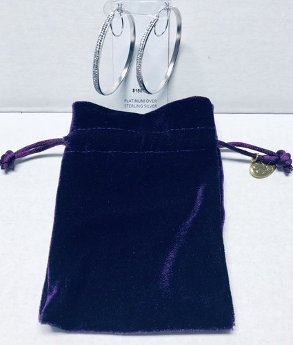 NWT PLAT. OVER STERLING SILVER ROUND CRYSTAL HOOP EARRING AMORE BY SIMONE SMITH