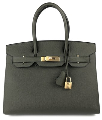 Hermes Birkin 30 Sellier Vert de Gris Green Gray Epsom Leather Gold Hardwar