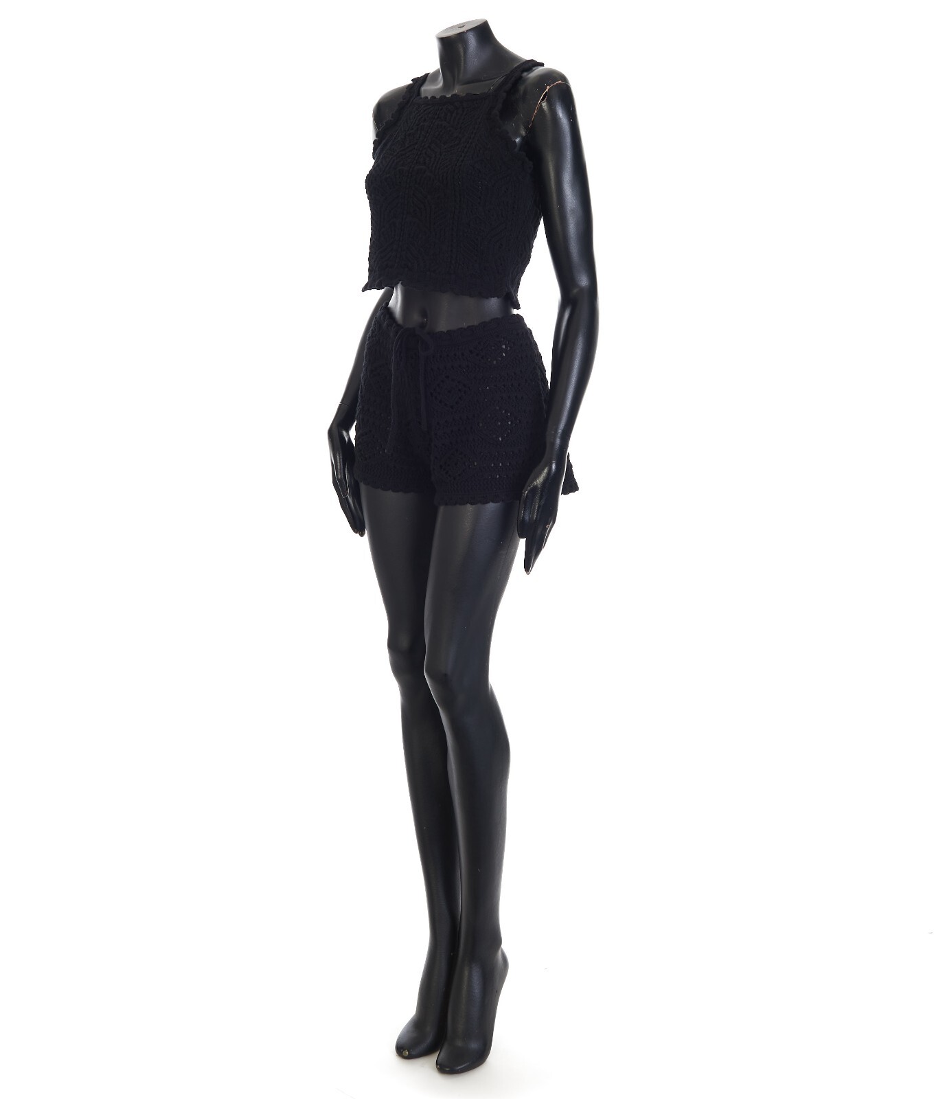 Pre-owned Saint Laurent 865$ Black Wool Cropped Crochet Top