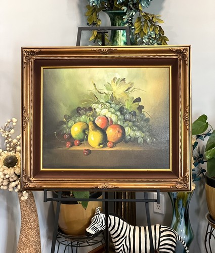 Vintage Signed Oil On Canvas Still Life By P. Chiron Framed