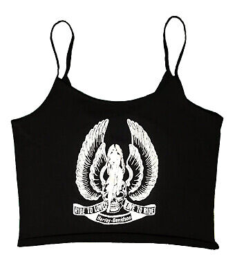 Size Small Vintage Style Harley Davidson Print On Black Cropped Tank Top