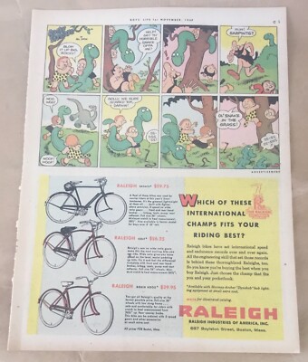 Raleigh bicycles print ad 1957 1950s vintage retro art illus. Colt Robin Hood 