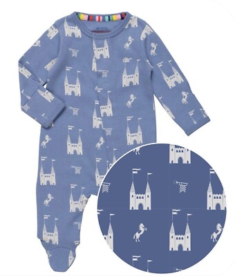 Magnetic Me Baby Footie Sleeper Organic Cotton Coverall Blue Royal Castle 9-12M