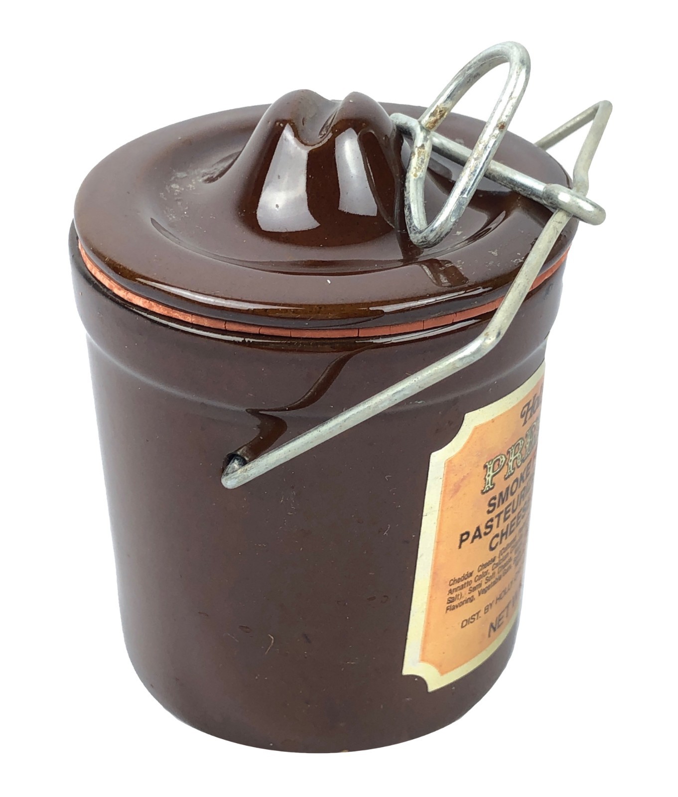 Holly Crest Cheese Crock Brown Glazed Pottery Bale Wire Top Lid