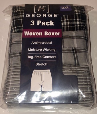 GEORGE 3-Pack Moisture Wicking Stretch Tag-Free Plaid Woven Boxers SZ 2XL /44-46