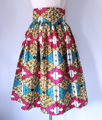 Small Tribal Colorful Vibrant Cotton Back Zip A Line Pleated
