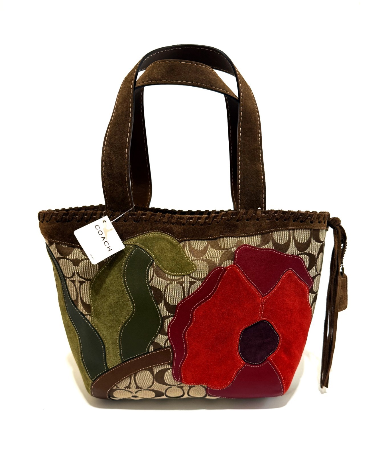 NWT COACH 2004 SIGNATURE C RED SUEDE FLORAL POPPY FOR PEACE