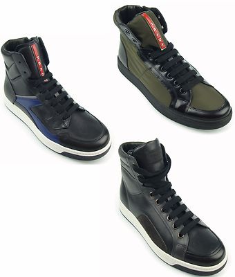Prada Leather High-Top Sneaker 関税送料込 650 MB2 PRADA SNEAKERS MEN'S HI TOP FASHION SHOES 100