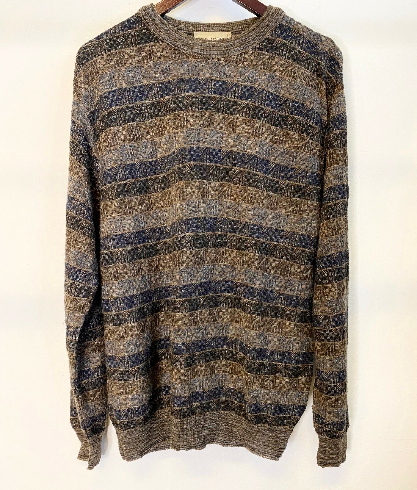 PRONTO UOMO Итальянский дизайнерский жаккардовый вязаный свитер с геометрическим рисунком Топ 50 (средний) M