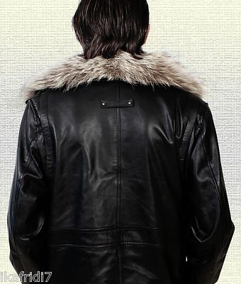 Pre-owned Handmade Men Fashion Silver Fox Fur  Sheep Leather Jacket Black S-5xl Sizes