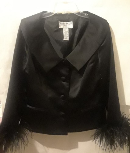 Jessica Howard Petite Womens 2pc Pants Suit 10P Real Feathers Black Waist 27