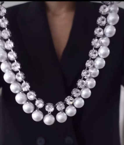 [韓国人気ジュエリー] nff two line gemstone pearl necklace MUSINSA | NFF two line gemstone pearl necklace - black