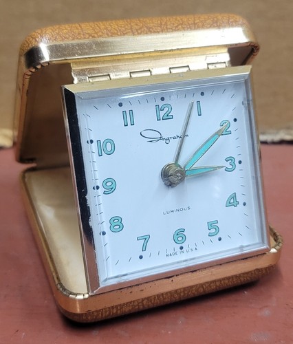 Vintage Ingraham Luminous Travel Alarm Clock Wind Up Made in
