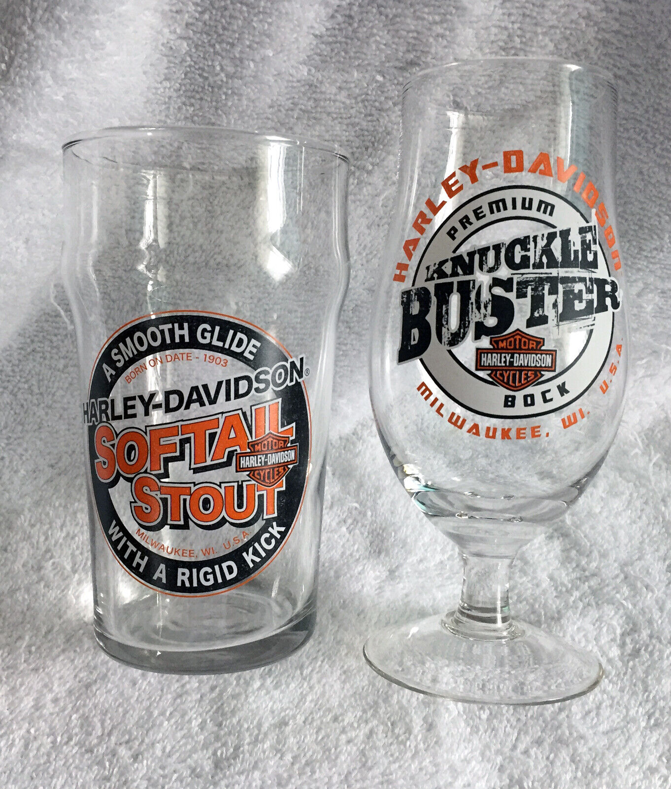 2 Harley Davidson Softail Stout Glass & Knuckle Buster Bock St...