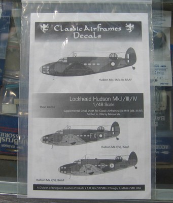 Classic Airframes Decals 48-004 1/48 Lockheed Hudson Mk.I/III/IV
