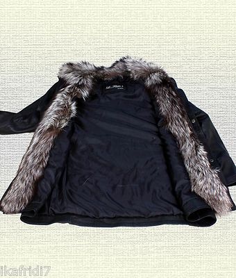 Pre-owned Handmade Men Fashion Silver Fox Fur  Sheep Leather Jacket Black S-5xl Sizes