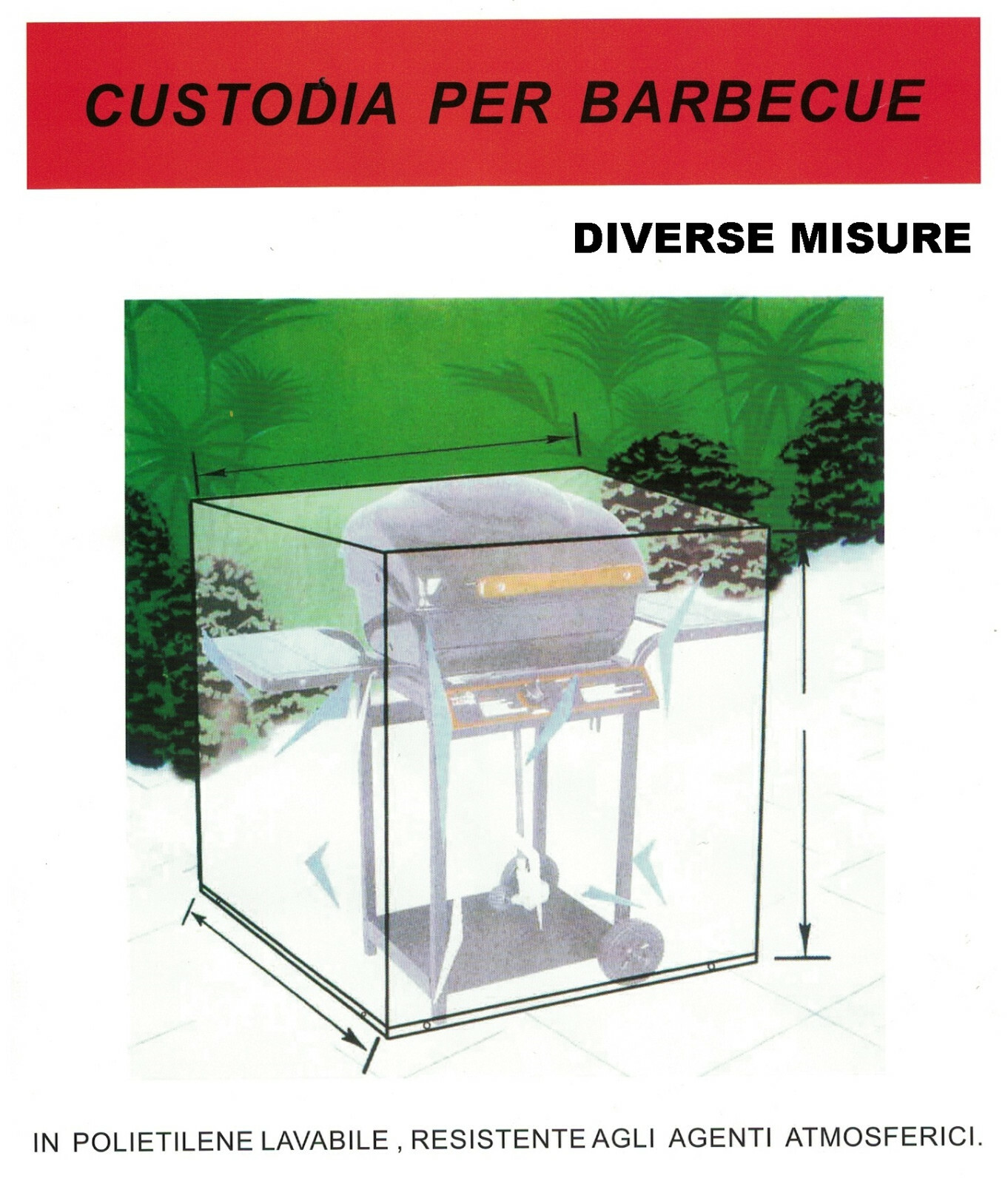 TELO CUSTODIA COPERTURA PER BARBECUE BBQ IN POLIETILENE VERDE - DIVERSE MISURE